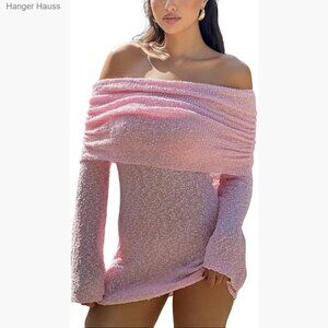 Long Sleeve Bodycon Mini Dress Off Shoulder Crochet Mesh Sexy Going Out